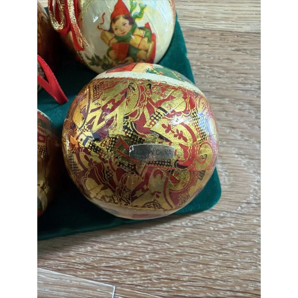 Vtg Heirloom Christmas Ornaments Paper Mache Style Victorian Balls 2.5” Set Of 6